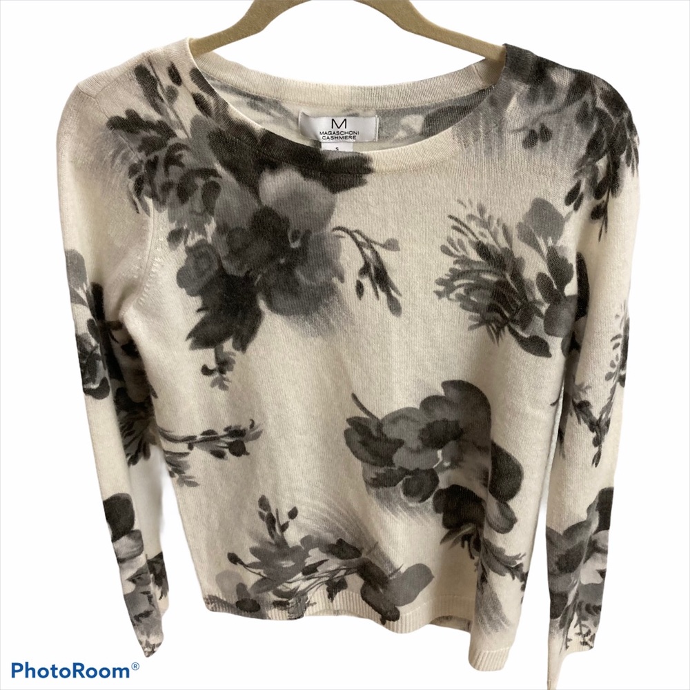 Magaschoni Cashmere Floral Crew Neck Sweater Small